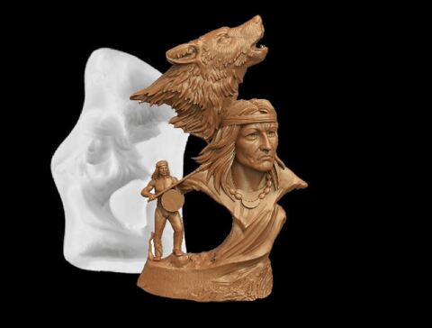 Силиконовый молд № 466 Индеец с волком