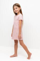 сорочка  для девочки  К 1156/розовый жемчуг,цветочная поляна