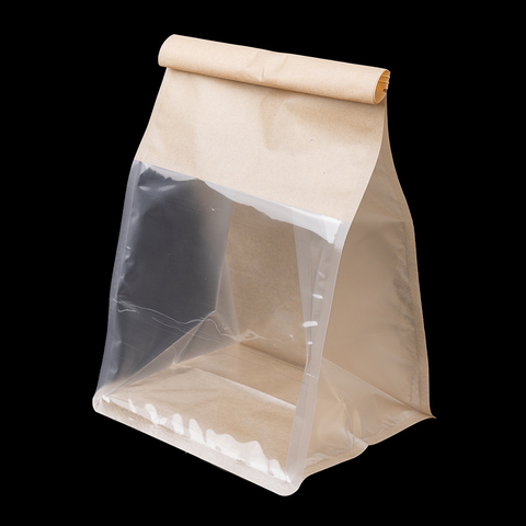 Пакет с прямоугольным дном 15*19*12 см с окном и зажимом, крафт