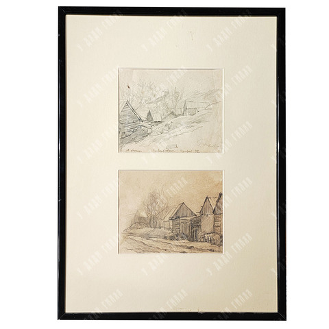 Динес Ю. С. Глебучев овраг. Саратов. Два рисунка. Бумага, карандаш. 1942