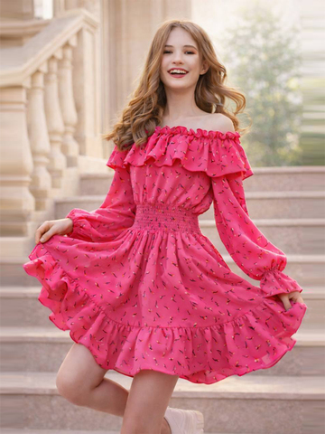 Платье для девочки нарядное с цветочками розовое