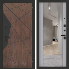 Входная металлическая дверь Бункер БН-14 зеркальная вставка Максимум ФЛЗ-1 Серый софт