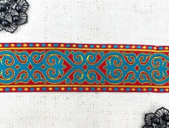 Тесьма жаккард, ш. 5 см, красный с бирюзой
