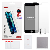 Защитное стекло 3D на весь экран 9H ANMAC + пленка задняя для iPhone 7 / 8 / SE 2020 / SE 2022 (Матовое с сеточкой) (Черная рамка)