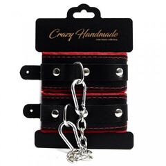 Наручники скругленные черные с мягкой красной подкладкой