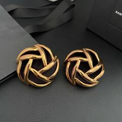 27364- Серьги клипсы крупные черные из латуни YSL в винтажном стиле