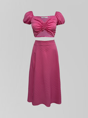 Костюм Fashion из удлиненной юбки с разрезом и топа в горошек