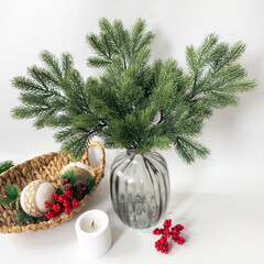 Еловая ветка искусственная, реалистичная, цвет зеленый светлый, 37-39 лапок, декор зимний, рождественский, ветка 41 см, набор 3 ветки.