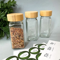 Баночки стеклянные с бамбуковой крышкой, бутылочки, 120 мл, 11*4,3 см, набор 3 шт.