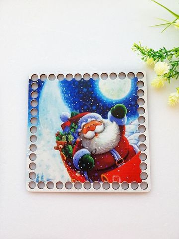 Wooden square 15 cm, drawing Santa Claus