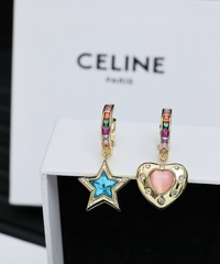 10062- Серьги ассиметричные CELINE с подвесками сердце+звезда
