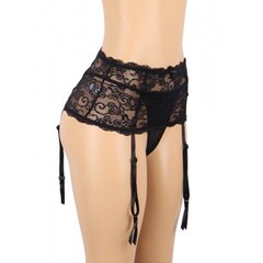 Пояс на высокой посадке с ремешками для чулок Floral Lace черные (размер M-L)