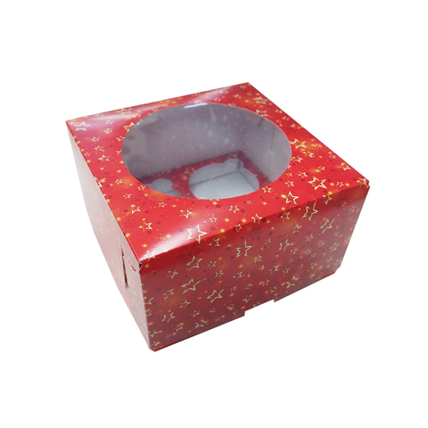 Коробка для 4 капкейков с круглым окном Красная