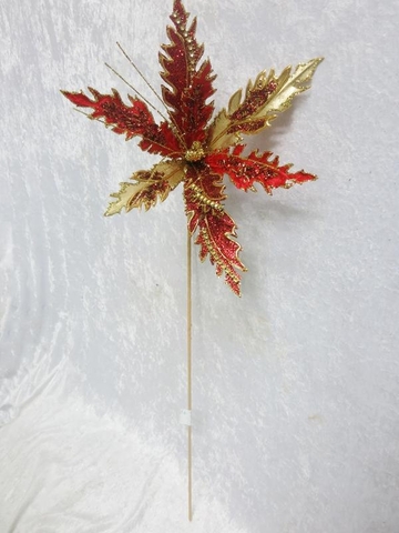 Веточка с цветком аканта 73см ChristmasDeLuxe premium collection красно-золотая