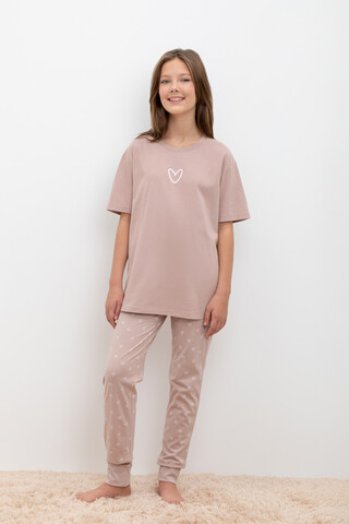Пижама  для девочки  КБ 2817/кофейный,воздушные сердечки