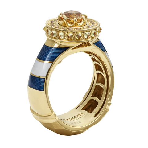 Кольцо с Цитрином, Сапфирами и цветной эмалью, R0295-0/1