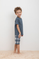 Пижама  для мальчика  К 1634-1/винтажный синий,клетка виши