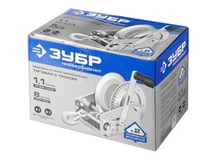 ЗУБР 1.1 т, 8 м, ручная барабанная тяговая тросовая лебедка, Профессионал (43113-1.1)