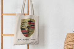 Сумка-шоппер с принтом Порше (Porsche) бежевая 001