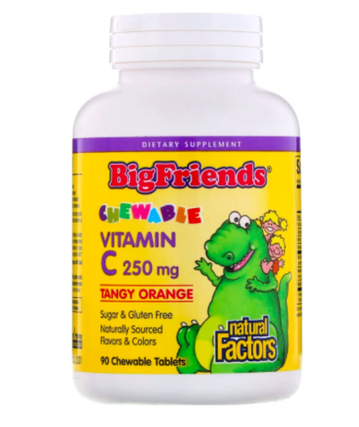 Natural Factors, Big Friends, жевательный витамин С, с апельсиновым вкусом, 250 мг, 90 таблеток