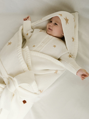 Плед-конверт вязаный "Звёздочки" (экрю+бронза)