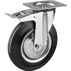 ЗУБР d 200 мм, г/п 185 кг, игольчатый подшипник, резина/металл, поворотное колесо c тормозом,Профессионал(30936-200-B)