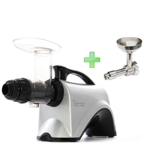 Шнековая соковыжималка Sana Juicer EUJ-606 серебристая + насадка-маслопресс Sana Oil Extractor EUJ-702