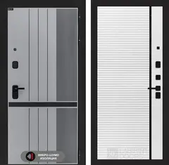 Входная металлическая дверь Лабиринт SKYLAB (Скайлаб) Velluto Grigioc 22 Белый софт черный молдинг, повышенная шумоизоляция