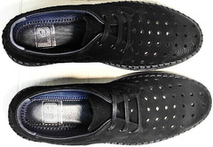 Летние туфли мужские мокасины с перфорацией smart casual Luciano Bellini 91754-S-315 All Black.