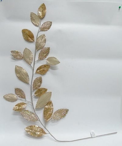Веточка с блестящими листьями 145см ChristmasDeLuxe premium collection шампань