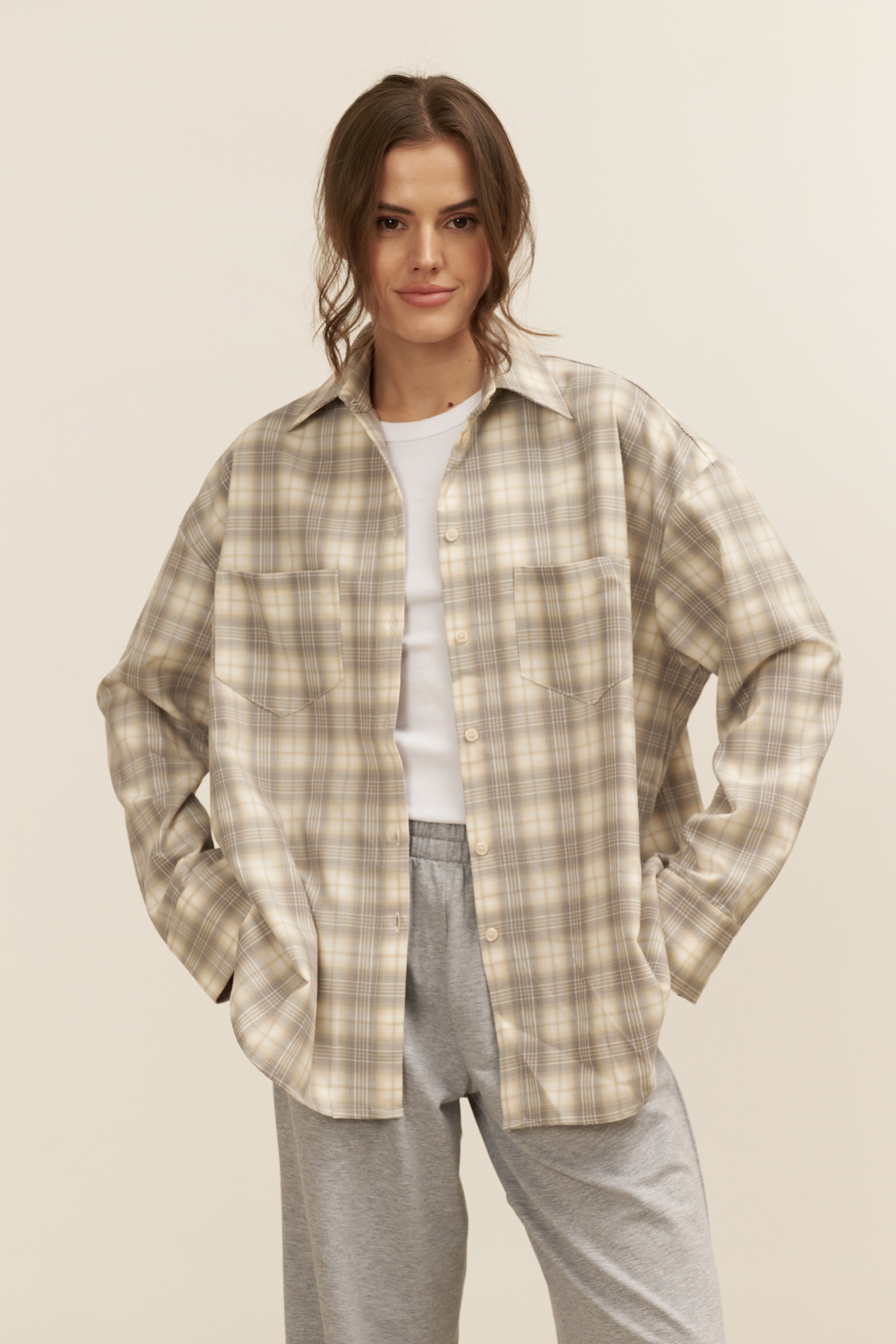 Рубашка 07, серо-бежевая