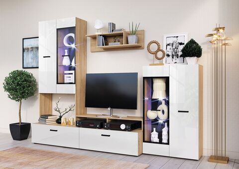 Гостиная Нэнси NEW Вариант №3 (Белый глянец, Дуб Сонома)