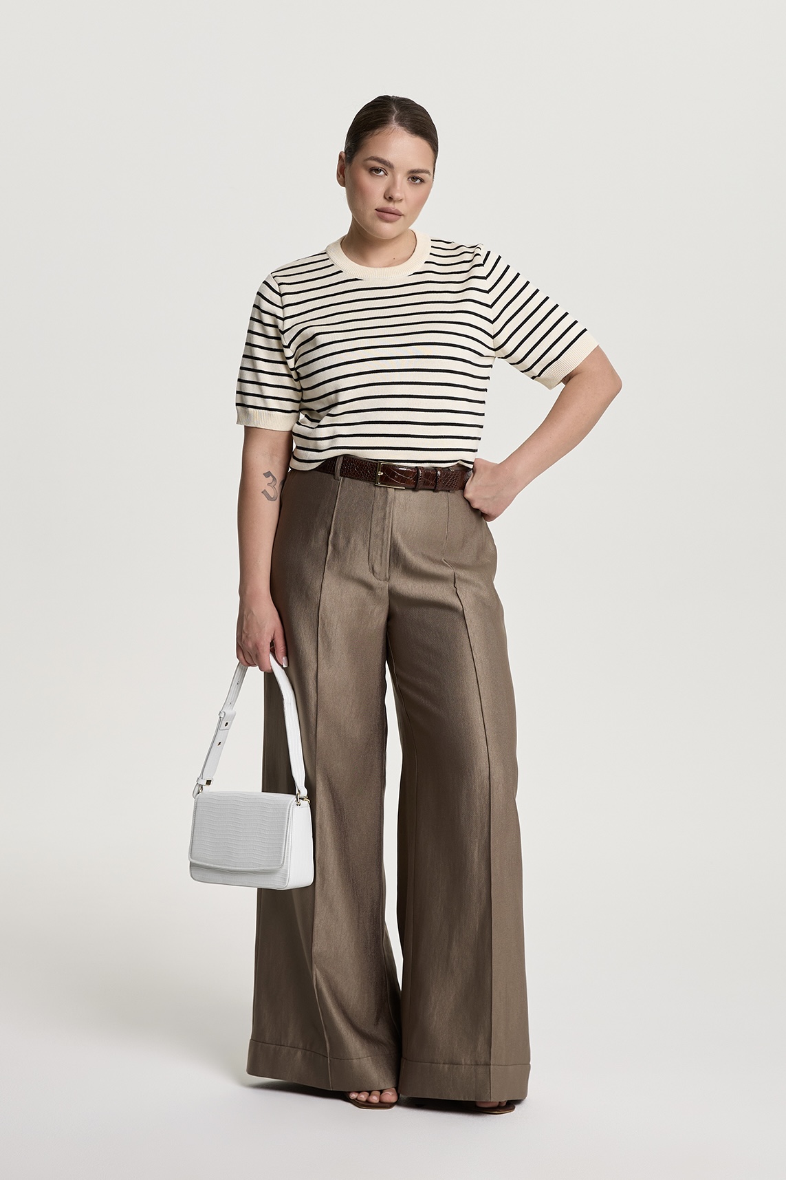 Тельняшка вязаная с коротким рукавом, сливочный