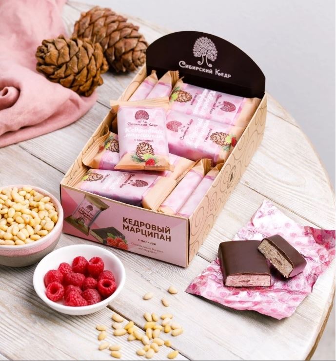 Конфеты Марципан кедровый с малиной батончик Сибирский Кедр 40 г