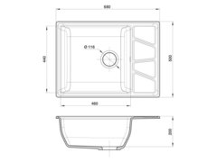 Мойка кухонная Granfest GF - V-680L, 680x500x200мм, графит, искусственный камень, в комплекте