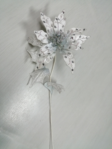 Веточка со стразами 69см ChristmasDeLuxe premium collection бело-голубая