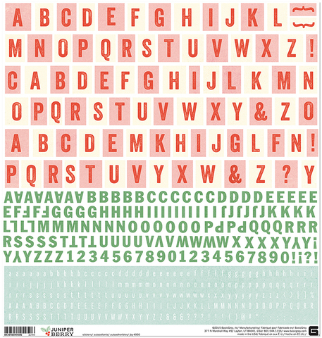 Лист стикеров с цифрами 30*30см Juniper Berry Cardstock Stickers - Alphabet