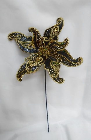 Веточка с цветком пейсли 61см ChristmasDeLuxe premium collection черно-золотая