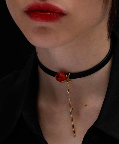 Чокер ROSEBUD STEM LEATHER RED