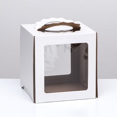 Коробка 28х28х30 см с ручкой и окном Белая