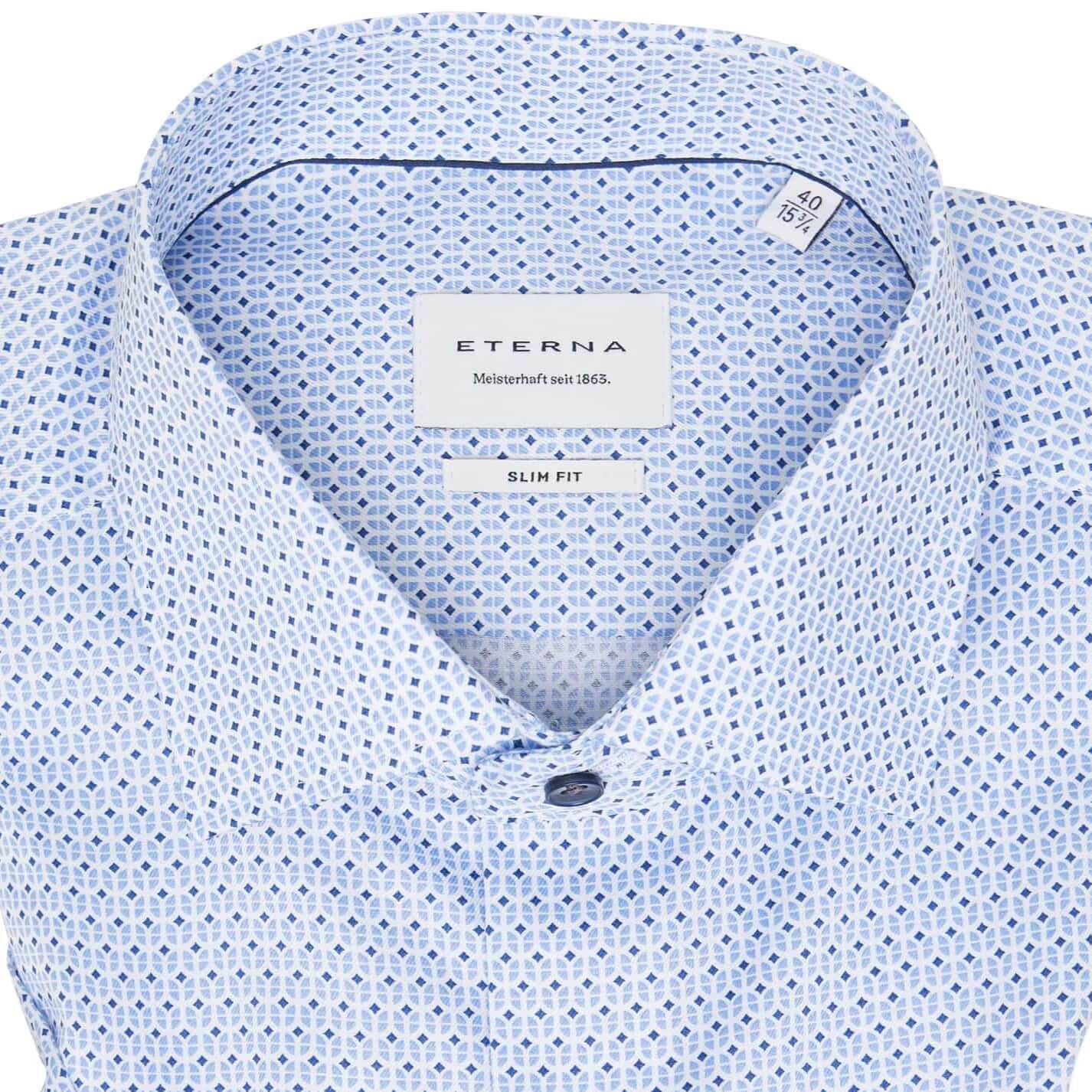 Сорочка мужская Eterna Slim Fit 4163-G170-12 с сине-голубым принтом, короткий рукав