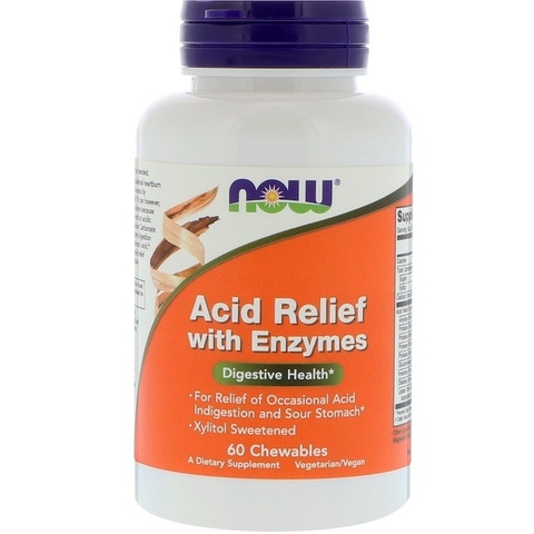 Now Foods, Acid Relief с ферментами, 60 жевательных таблеток