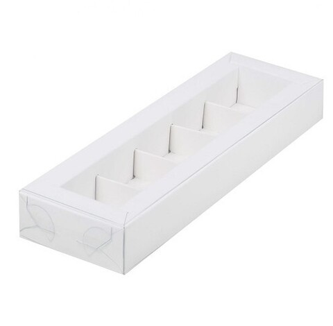 Короб для 5 конфет с пластиковой крышкой, 23,5*7*3см, белый