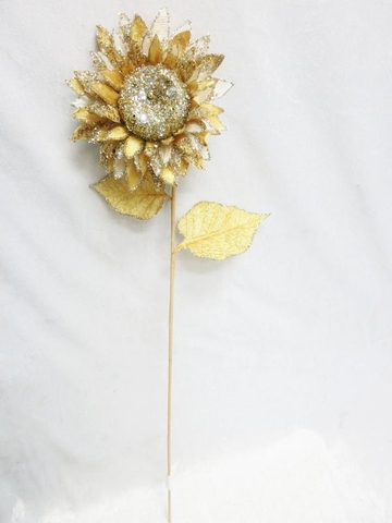Веточка с цветком подсолнуха 71см ChristmasDeLuxe premium collection золотая