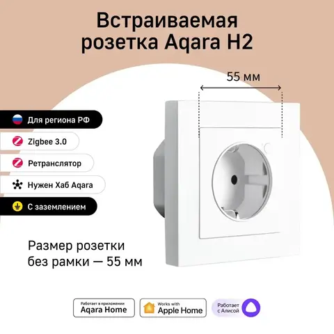 Умная встраиваемая Zigbee розетка Aqara Wall Outlet H2 EU