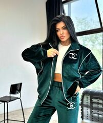 Костюм двойка, велюр, цвет зелёный