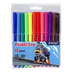 
          Фломастеры, 12 цв, Alingar, смываемые чернила, корпус круглый, "Машины", вентилируемый колпачок, упаковка ПВХ, европодвес