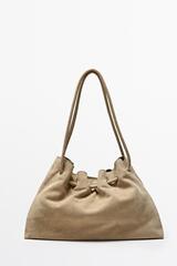 Massimo Dutti Кожаная сумка из замши со сборками, экрю