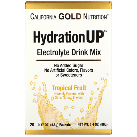 California Gold Nutrition, HydrationUP, смесь для приготовления электролитического напитка, тропические фрукты, 20 пакетиков, 4,8 г (0,17 унции) в каждом