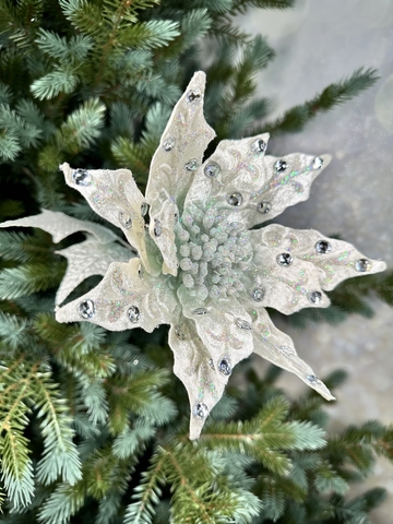 Веточка со стразами 69см ChristmasDeLuxe premium collection бело-голубая